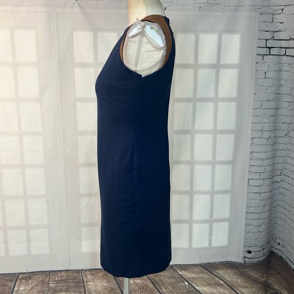 Lauren Ralph Lauren Sleeveless brown leather trim sheath Dress Size 4P - Picture 4 of 8